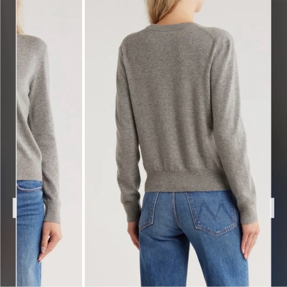 Vince Crewneck Wool Cashmere Blend Cardigan in Heather Grey - Picture 5 of 12